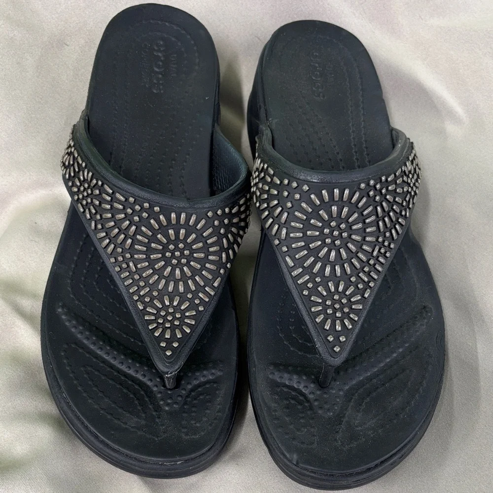 CROCS Black Jeweled Thong Sandals